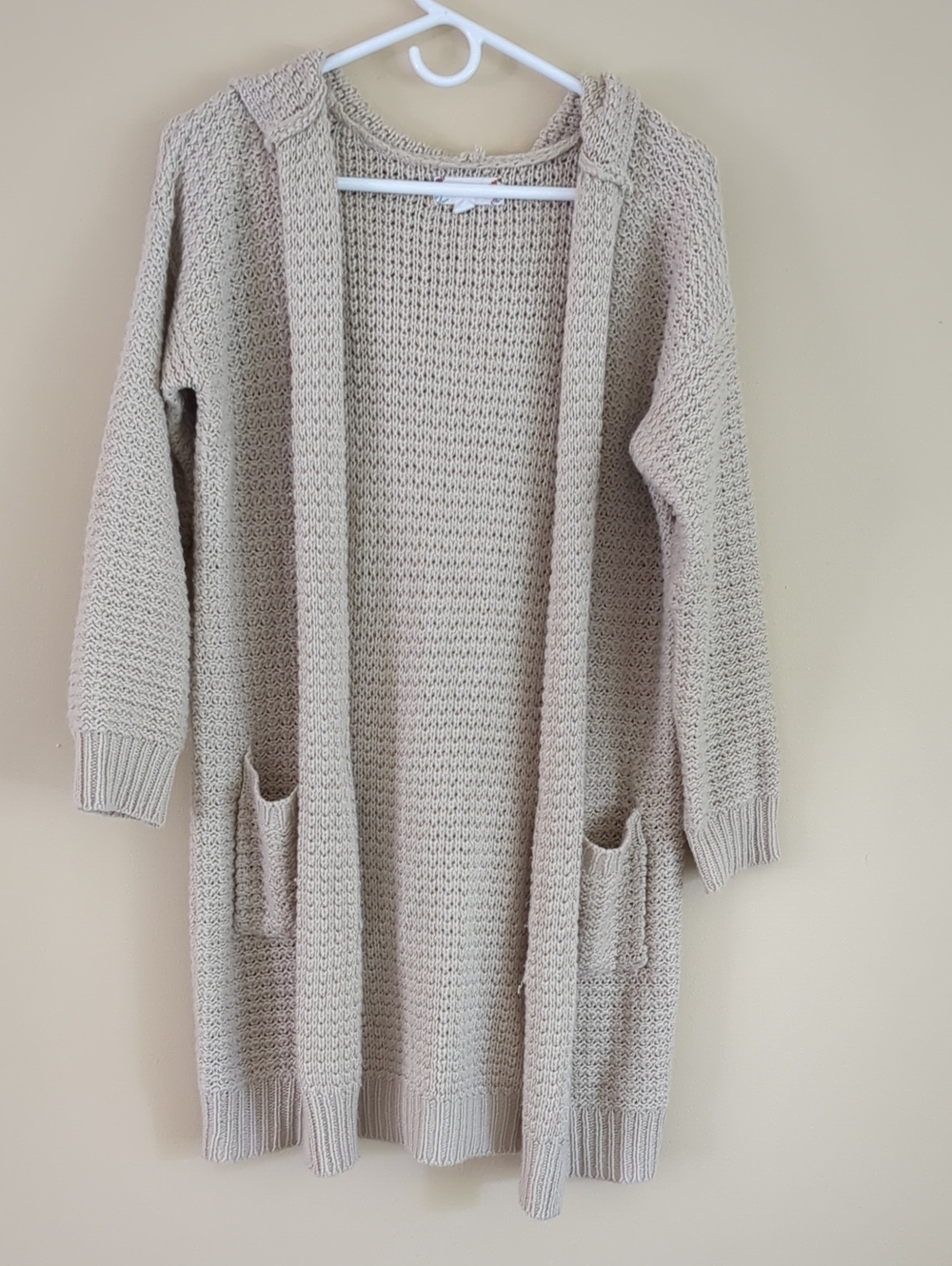 Medium Pink Rose Open Front Hooded Long Sweater